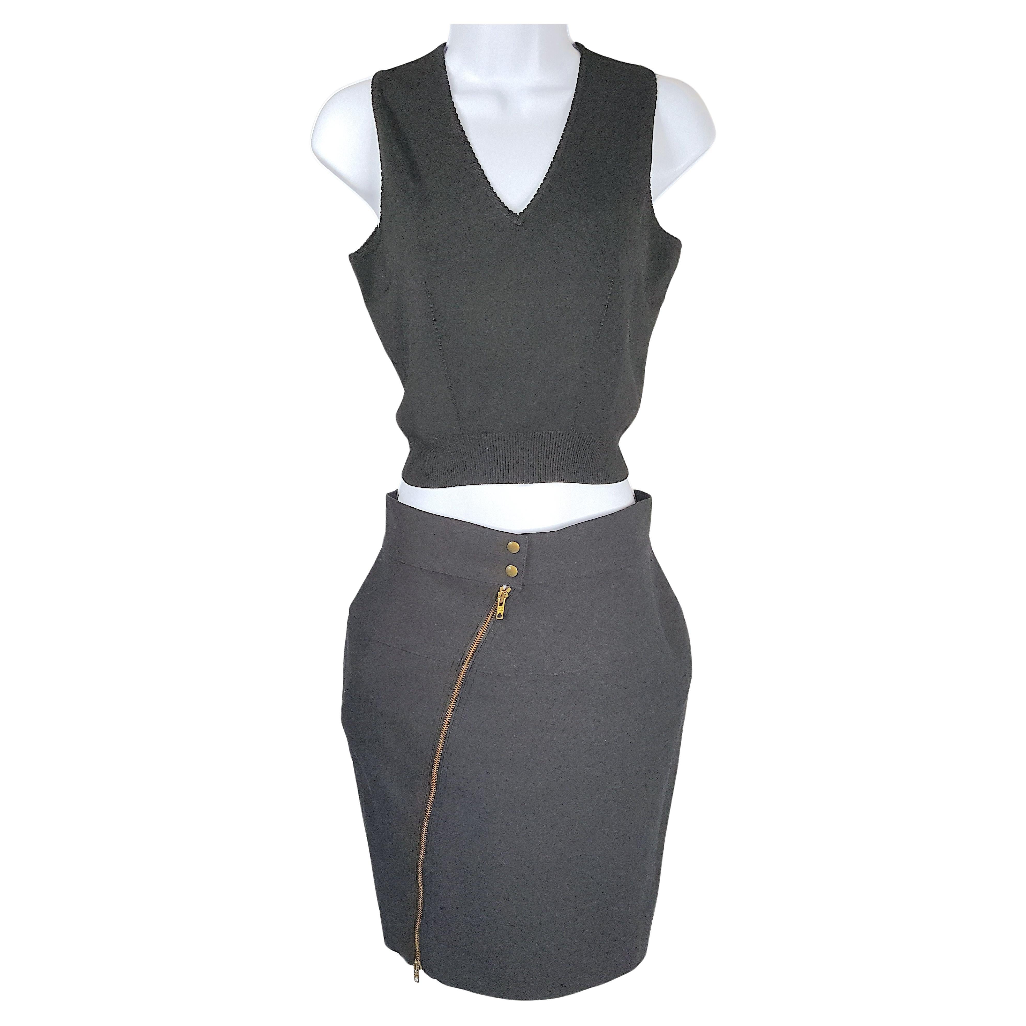 Alaia S/S1986 PrinceOfLines Gonna in maglia nera e tripla cerniera con borchie in vendita