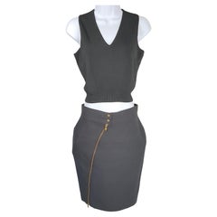 Alaia S/S1986 PrinceOfLines BlackSet Knit & TripleBrassZipper Studded Skirt