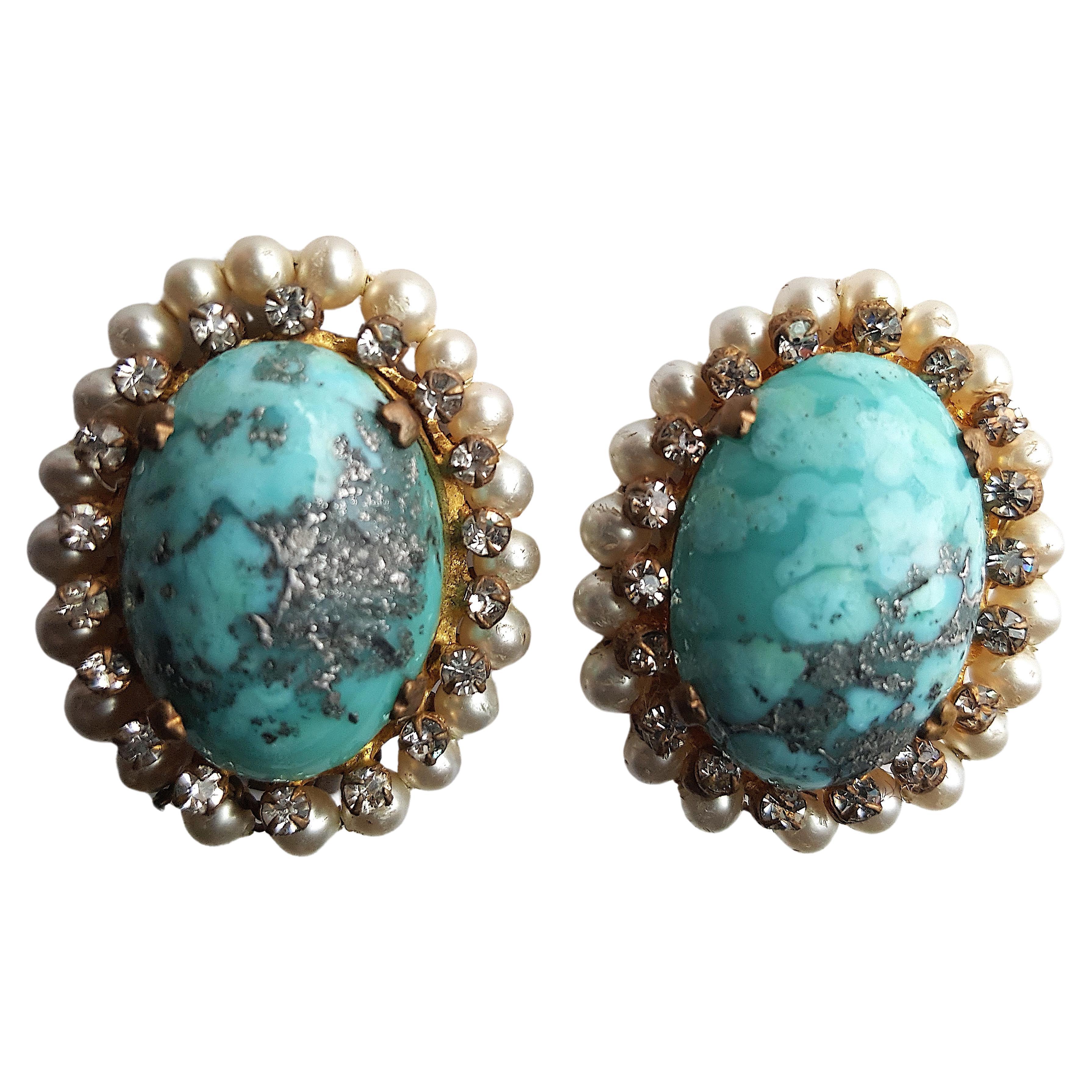Couture Chanel Pre1955 SignedFrance Gripoix Poured Glass Robert Goosens Earrings For Sale