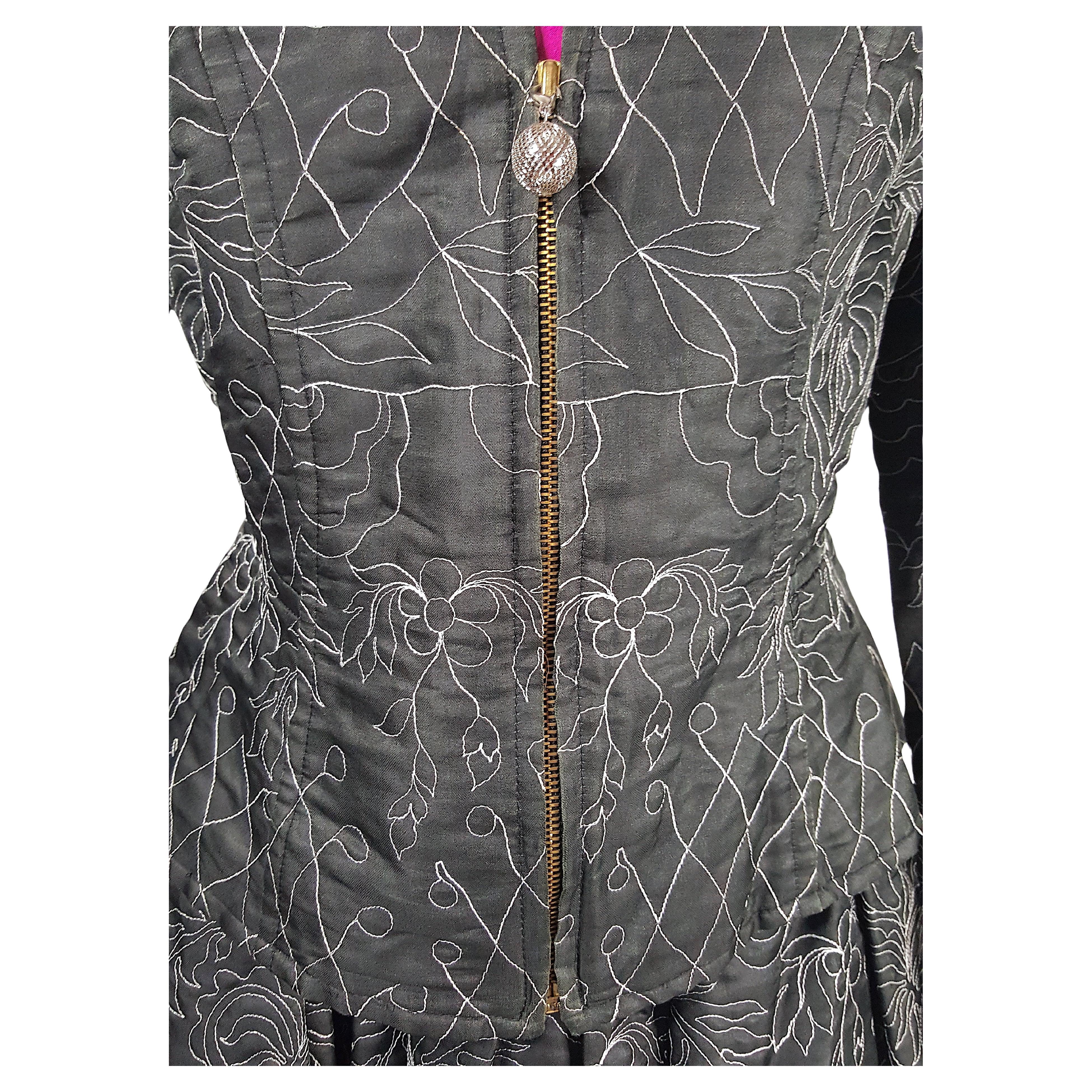 ChristianLacroix 1980s 4PieceSet Lace TopstitchedSilk Skirt ZipJacket Ensemble