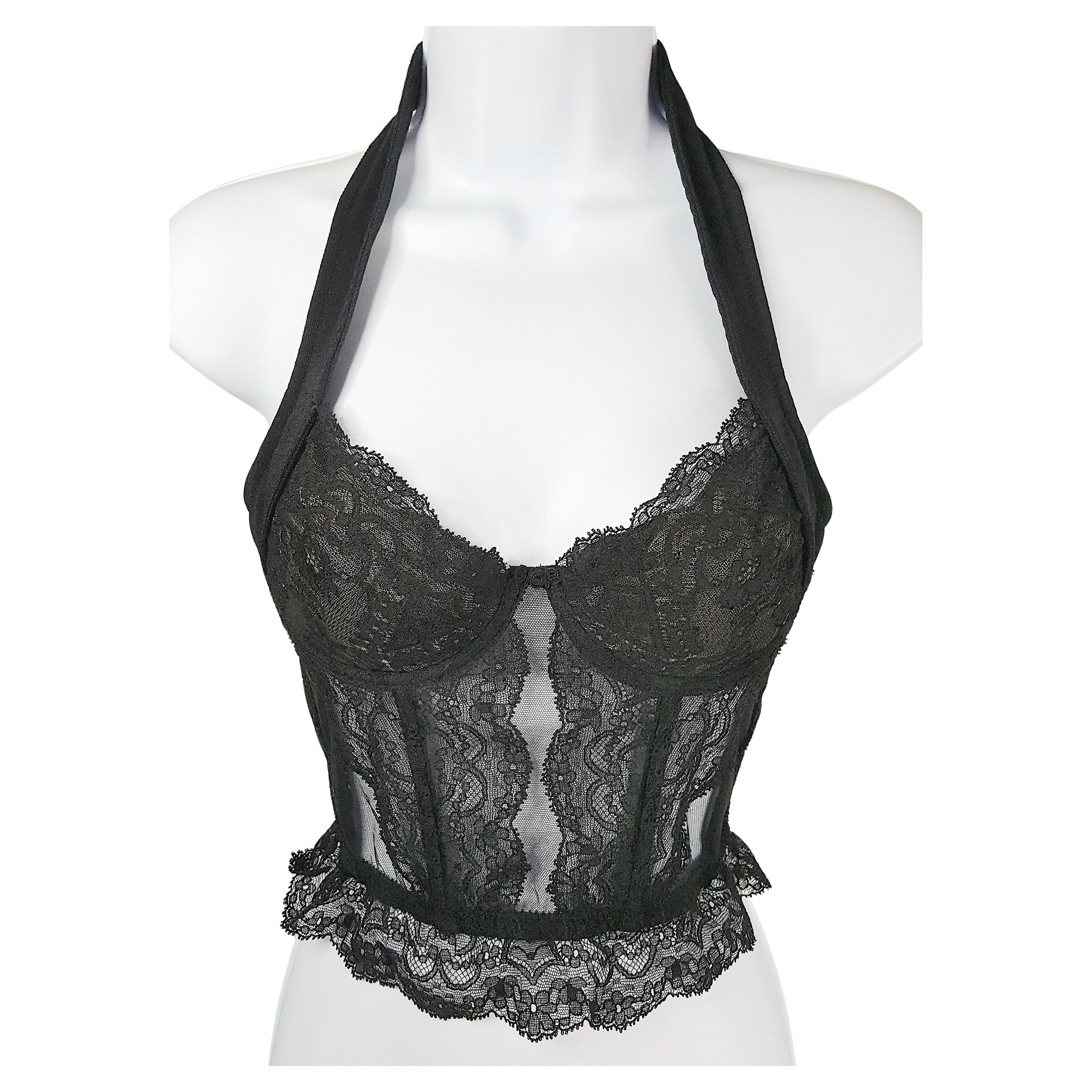 JohnGalliano Corsé ChristianDior MadeInFrance NegroLogotipoEncajado HalterBustier en venta