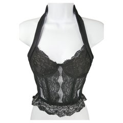 JohnGalliano Corset ChristianDior MadeInFrance BlackLaceLogo Boxed HalterBustier