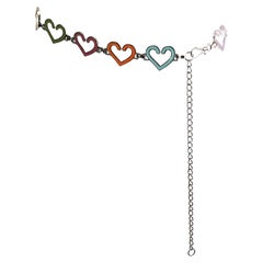 Vintage Enameled SilverHeartPendants Linked Adjustable Chain Decor Belt Necklace