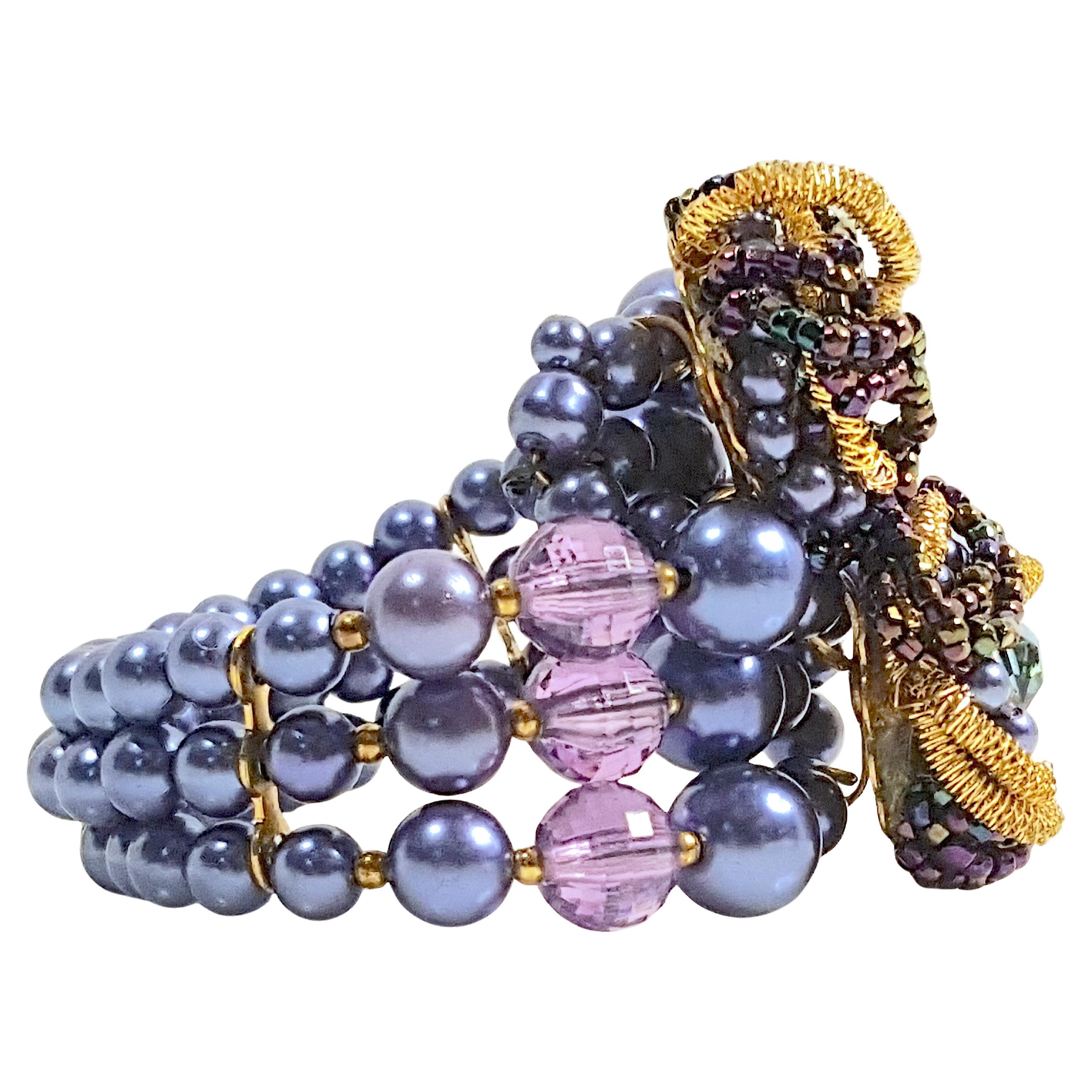 Costura Elsa Schiaparelli Baretti Georgiana Cannetille Cuentas 4Pieza Parure c1950 en venta