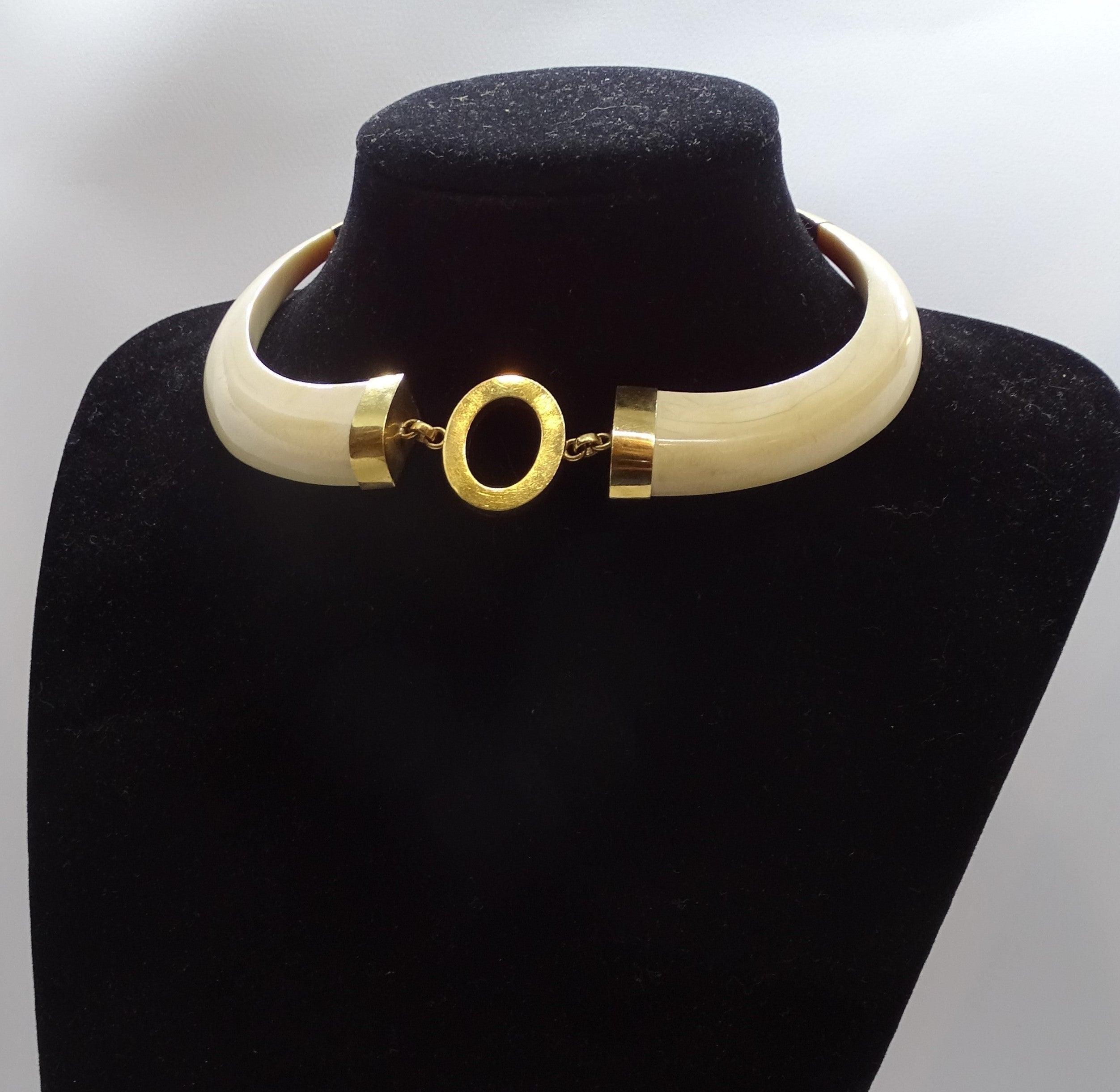 Gold 18 kt and bone French  choker necklace  For Sale