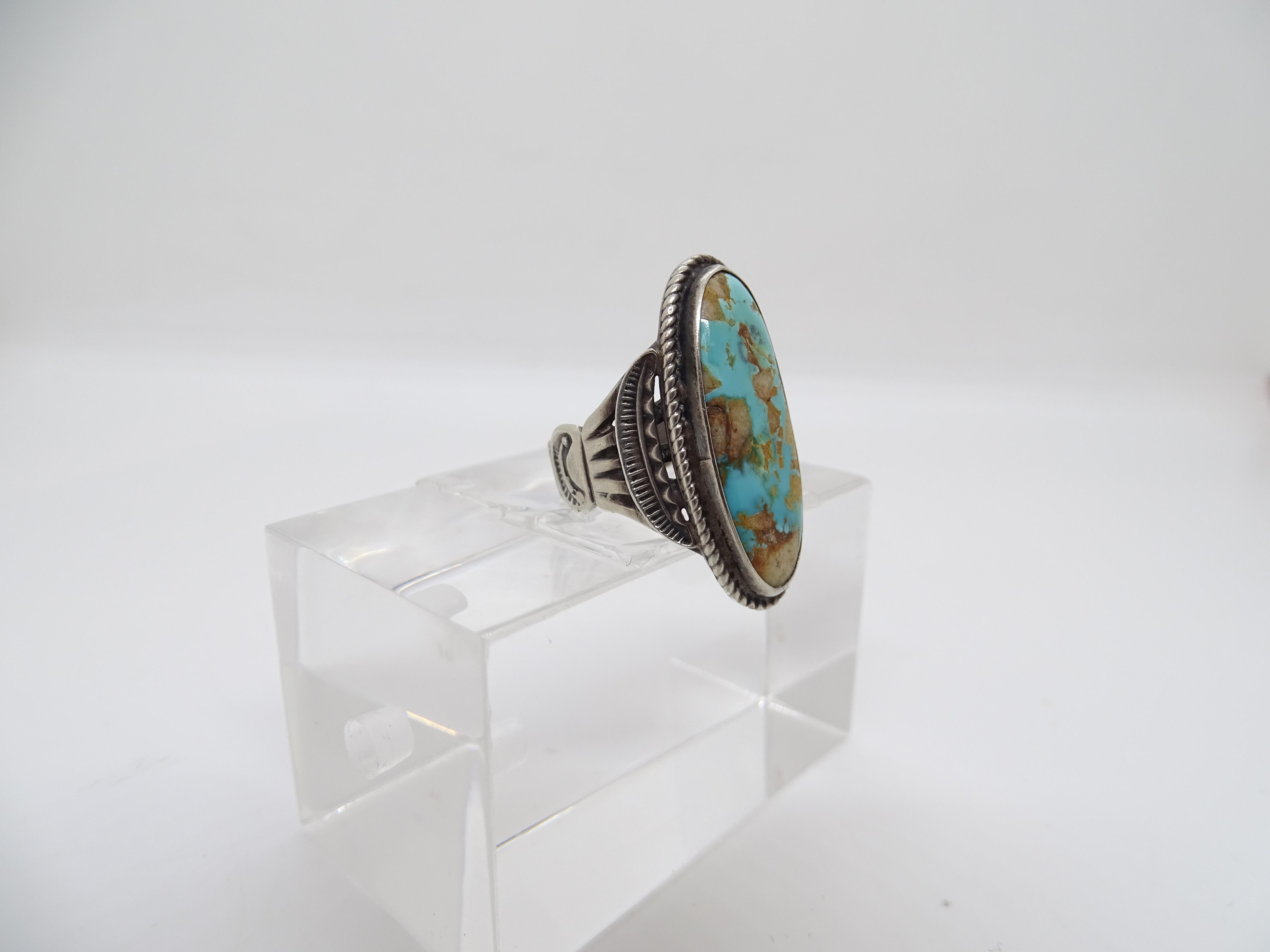 Ralph Lauren Turquoise anello vintage Navajo in turchese naturale e  argento 925 in vendita 4