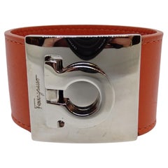 Salvatore Ferragamo Orange leather Bracelet Italia “Gancini” Bracelet Brass