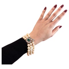 Art Deco Platinarmband mit Perlen, Diamanten und Chrysopras