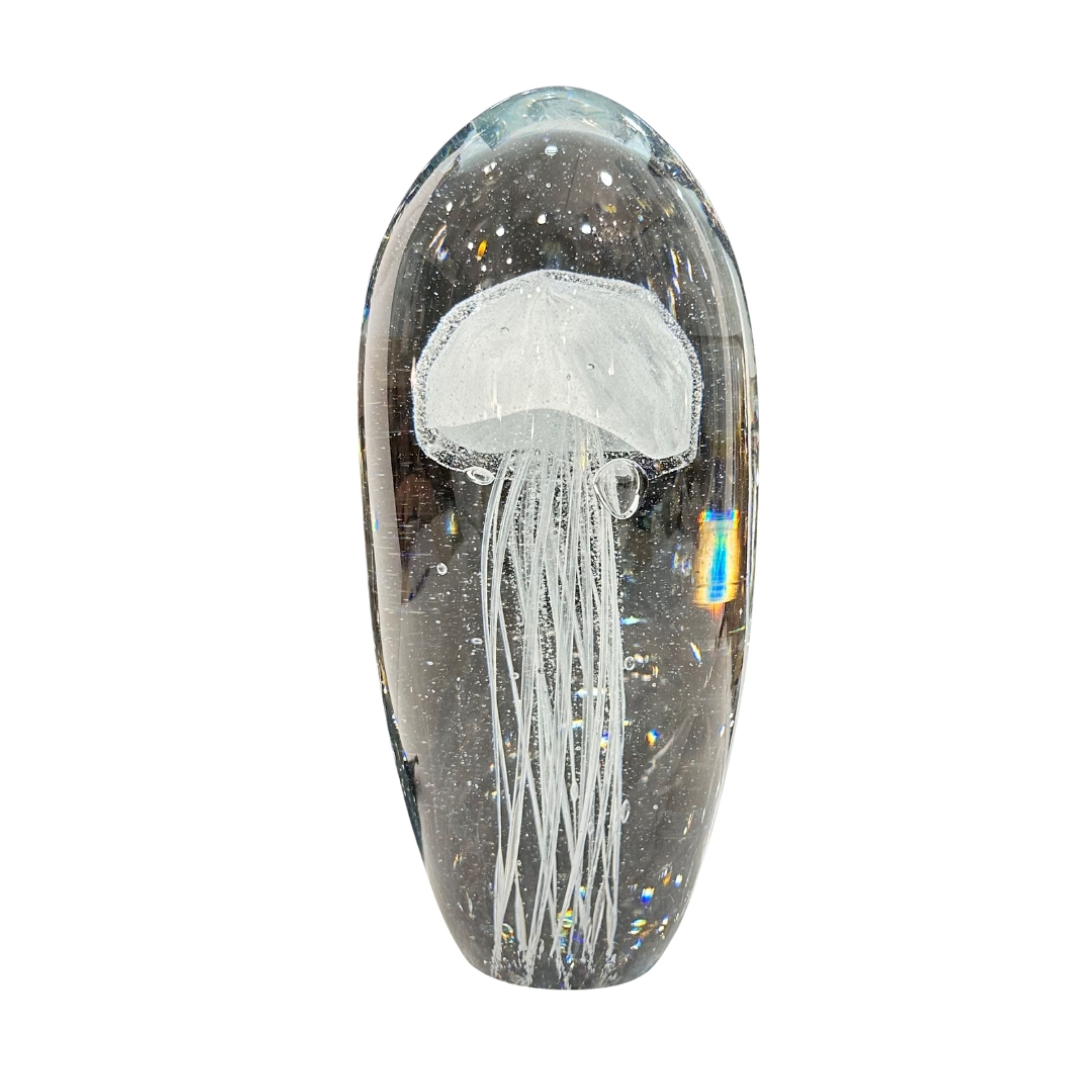Sculpture, paperweight Murano glass, Italy hand-blown floating jellyfish inside For Sale