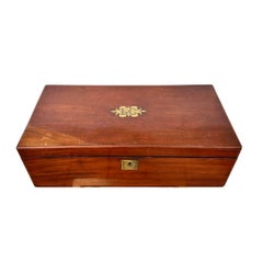 Victorian English traveling or ship's desk wood Bronze brass initials