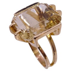 Art Deco French ring featuring a large emerald-cut citrine quartz, 18k gold