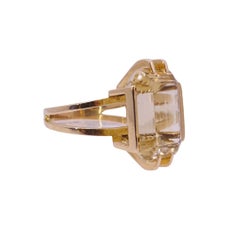 Art Deco French ring featuring a large emerald-cut citrine quartz, 18k gold