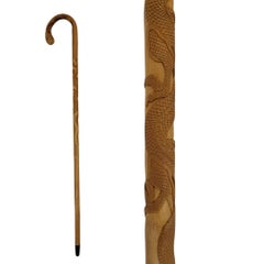 Guan xu Chinese Carved bamboo walking stick with "Dragon" signed