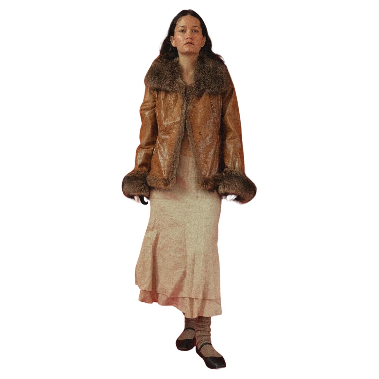 90s Vintage Dolce and Gabbana Leather and Beaver Fur Penny Lane Coat IT42  For Sale