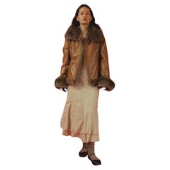 90s Used Dolce and Gabbana Leather and Beaver Fur Penny Lane Coat IT42 