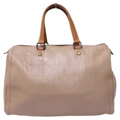 Carolina Herrera CH Monogram Embossed Leather Bowling Bag