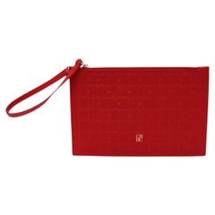 Carolina Herrera Red Monogram Leather Wristlet Pouch