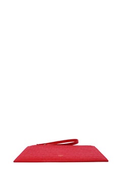 Carolina Herrera Red Monogram Leather Wristlet Pouch