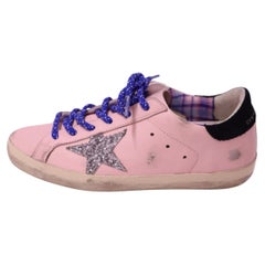Golden Goose Superstar Pink Leather Glitter Star Sneakers - EU 37