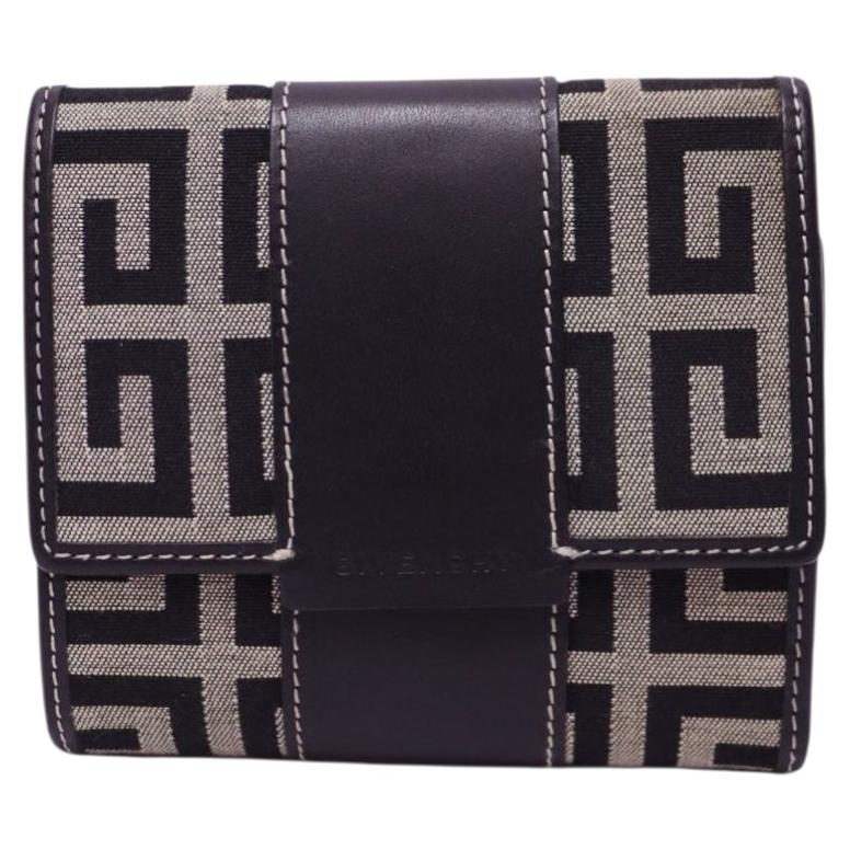 Givenchy 4G – Kompaktes Portemonnaie aus Canvas und schwarzem Leder im Angebot