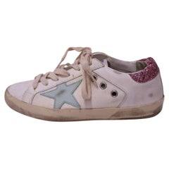 Golden Goose White Leather Sneakers with Ice Blue Star - EU 35