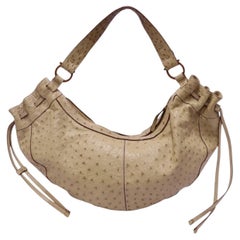 Salvatore Ferragamo Beige Ostrich Leather Hobo Shoulder Bag