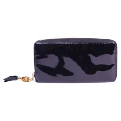 Gucci Black Patent Leather Bamboo Zip-Around Wallet