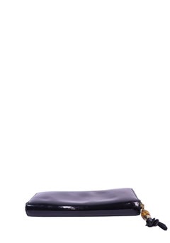 Gucci Black Patent Leather Bamboo Zip-Around Wallet
