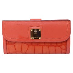 MCM Orange Croc-Embossed Leather Continental Wallet