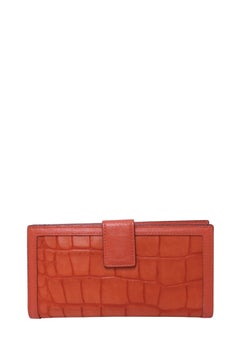 MCM Orange Croc-Embossed Leather Continental Wallet