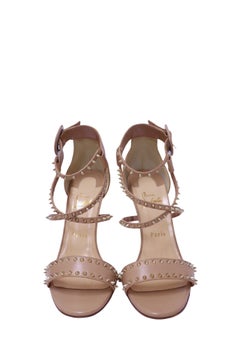 Christian Louboutin Nude Leather Studded Stiletto Sandals - EU 39.5