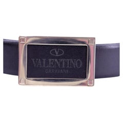Valentino Garavani Black Leather Belt with Gold Logo Buckle - EU 32