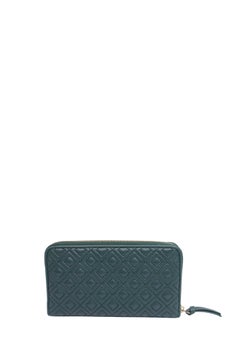 Tory Burch Fleming Forest Green Quilted Leather Zip Around Wallet