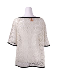 Tory Burch White Lace Crochet Top with Black Trim - XL