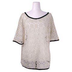 Tory Burch White Lace Crochet Top with Black Trim - XL