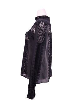 Self-Portrait – Schwarze, transparente Spitzenbluse mit hohem Kragen – US 10
