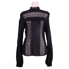 Self-Portrait Black Sheer Lace High Neck Blouse - US 10