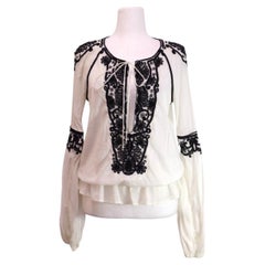 Roberto Cavalli Embroidered Peasant Blouse White & Black - EU 42