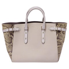 Aspinal of London Cream Leather Tote Bag with Python Trim