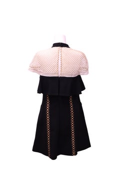 Self-Portrait: Schwarz-cremefarbenes Minikleid mit Rüschen und Schleife am Halsausschnitt – US 8 / EU 38