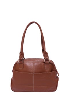 Aigner Brown – Schultertasche aus genarbtem Leder mit Schnalle