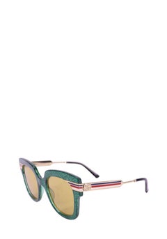 Gucci Oversized Square Sunglasses – Green Frame with Web Stripe Detail