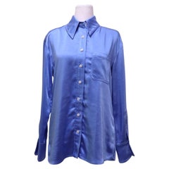 A.L.C. Blue Satin Long Sleeve Button-Up Shirt - US 0 / EU 32