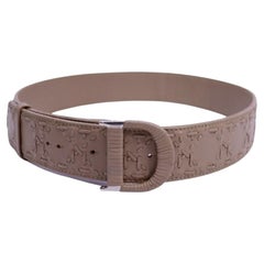 Christian Dior Taupe Embossed Leather Belt with Covered Buckle - 90