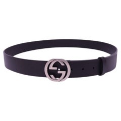 Gucci Black Leather Interlocking G Buckle Belt - 44