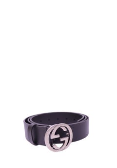Gucci Black Leather Interlocking G Buckle Belt - 44