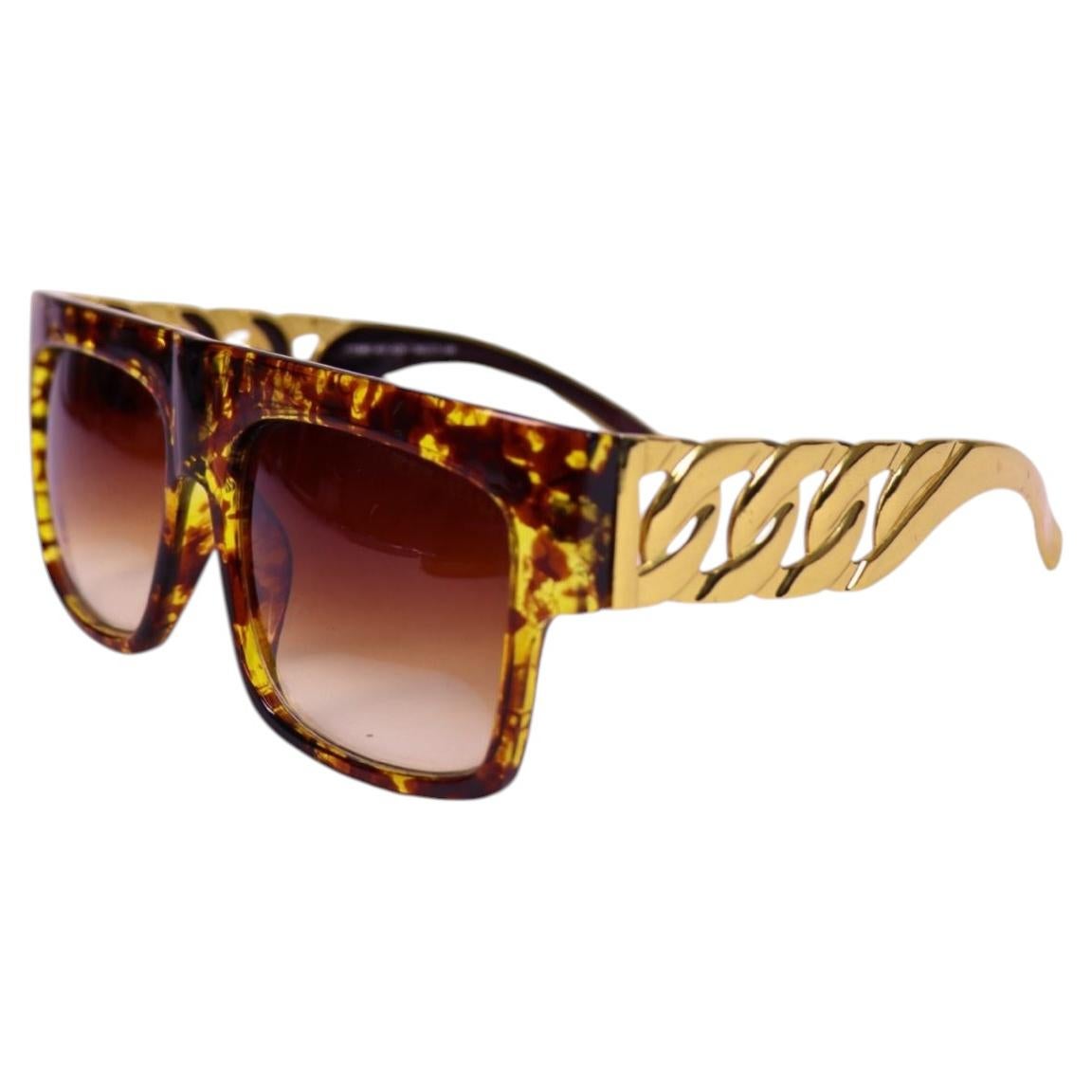 Dolce & Gabbana Tortoiseshell Chunky Square Sunglasses with Gold Arms For Sale