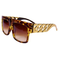 Dolce & Gabbana Tortoiseshell Chunky Square Sunglasses with Gold Arms