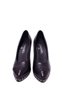 Chanel Black Leather Chain-Trim Platform Pumps - EU 36.5