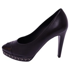 Chanel Black Leather Chain-Trim Platform Pumps - EU 36.5